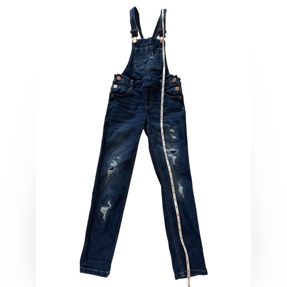 3/$20 Justice Girls Distressed Denim Overalls - Size 8 - Trendy Destroyed Wash - Picture 2 of 9
